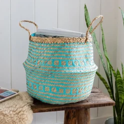 Small seagrass belly basket - Turquoise