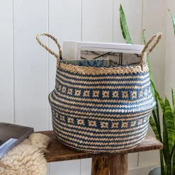 Small seagrass belly basket - Navy blue