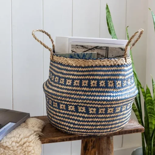 Small seagrass belly basket - Navy blue