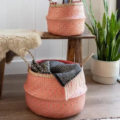 Small seagrass belly basket - Coral