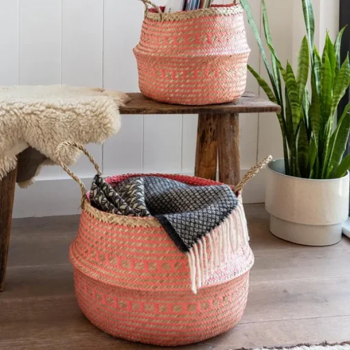 Small seagrass belly basket - Coral