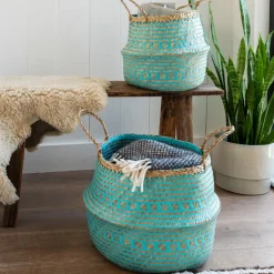 Small seagrass belly basket - Turquoise