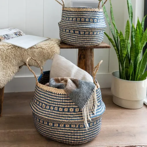 Small seagrass belly basket - Navy blue