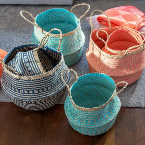 Small seagrass belly basket - Turquoise