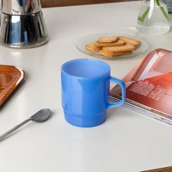 Stacking glass coffee cup 280ml - Milky blue