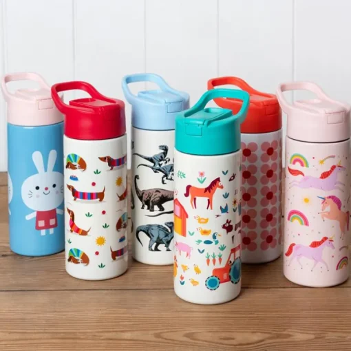 Stainless steel bottle with push button lid 500ml - Farmyard