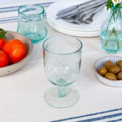 Stemmed Hand blown bubble glass - Blue