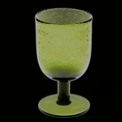 Stemmed Hand blown bubble glass - Olive green