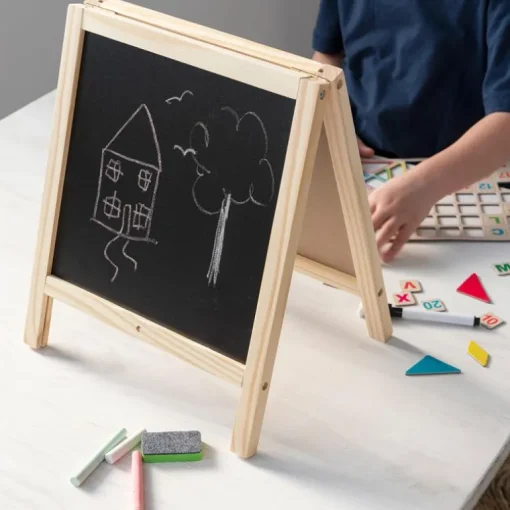 Tabletop blackboard and whiteboard easel set