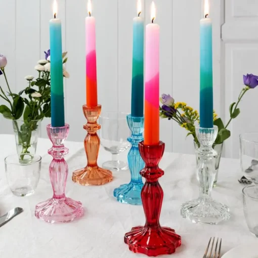 Tall glass candle holder - Red