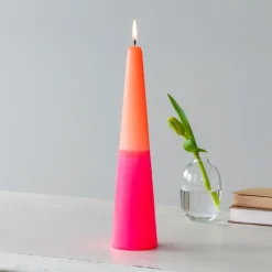 Tall two-colour cone candle - Pink-orange