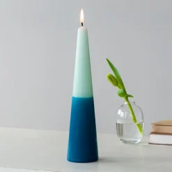 Tall two-colour cone candle - Dark blue-mint green