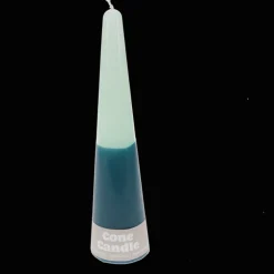Tall two-colour cone candle - Dark blue-mint green