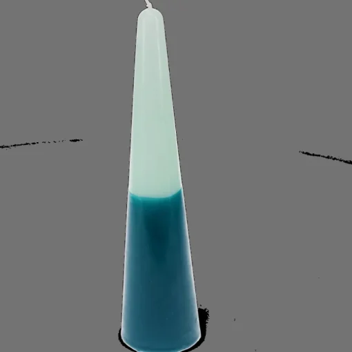 Tall two-colour cone candle - Dark blue-mint green
