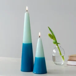 Tall two-colour cone candle - Dark blue-mint green