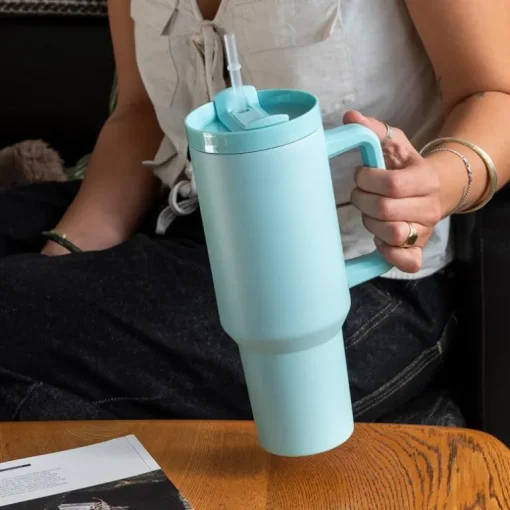 Travel tumbler with handle (1.2Ltr) - Eggshell blue