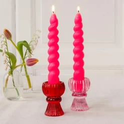 Twisted candles (pack of 2) - Bright pink