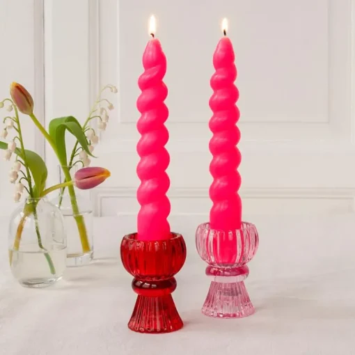 Twisted candles (pack of 2) - Bright pink