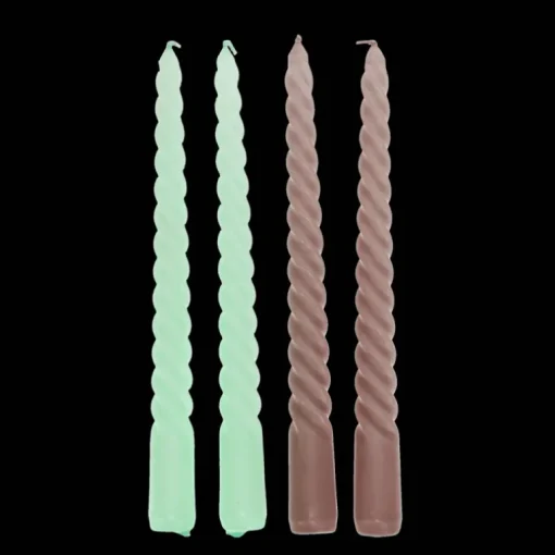 Twisted candles (pack of 4) - Mint green and taupe