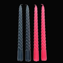 Twisted candles (pack of 4) - Dark grey and pink