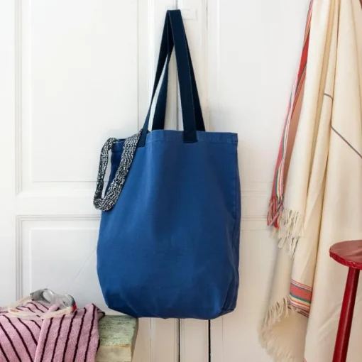 Two-tone cotton tote bag - Indigo blue