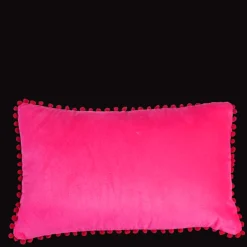 Velvet pom pom cushion - Pink