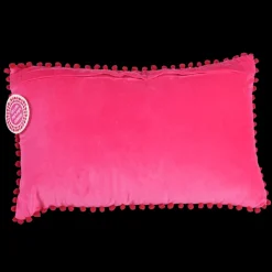 Velvet pom pom cushion - Pink