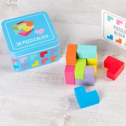 Wooden 3D puzzle in a tin