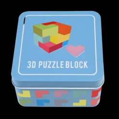 Wooden 3D puzzle in a tin