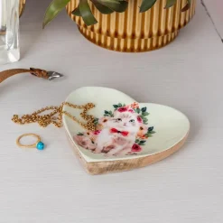 Wooden heart-shaped trinket dish - Cat