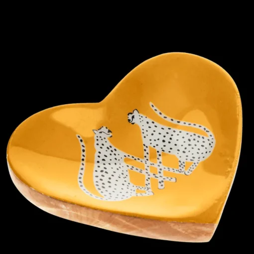 Wooden heart-shaped trinket dish - Leopards