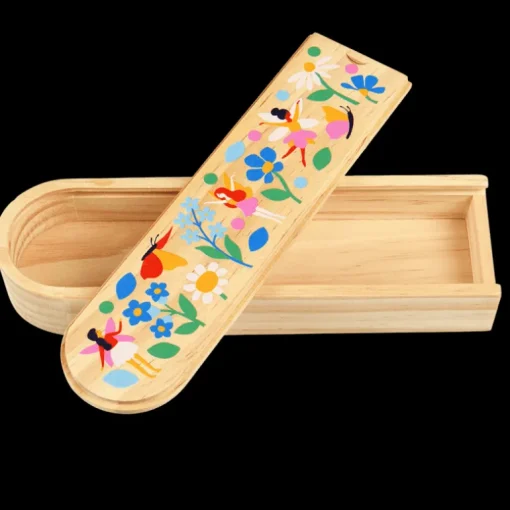 Wooden pencil case - Fairies in the Garden