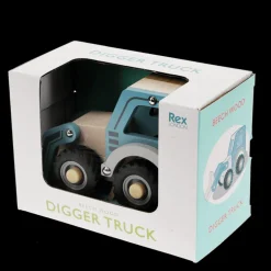 Wooden push along vehicle toy - Digger truck (blue)