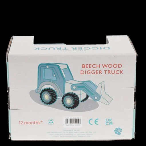 Wooden push along vehicle toy - Digger truck (blue)