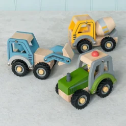 Wooden push along vehicle toy - Digger truck (blue)