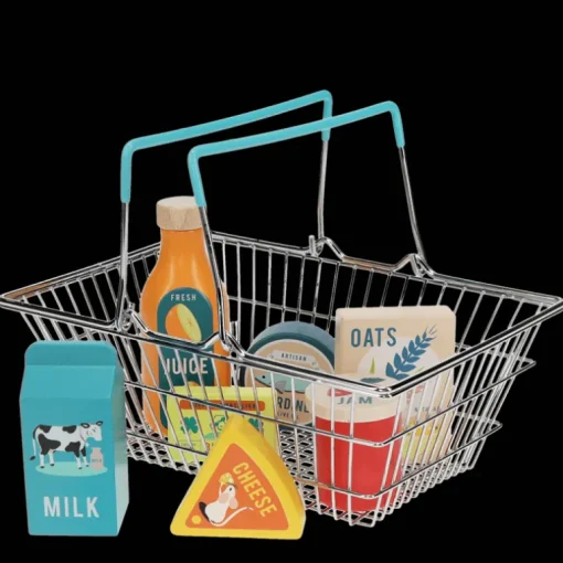Wooden shopping playset with basket