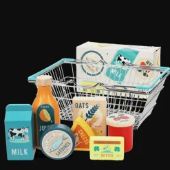 Wooden shopping playset with basket