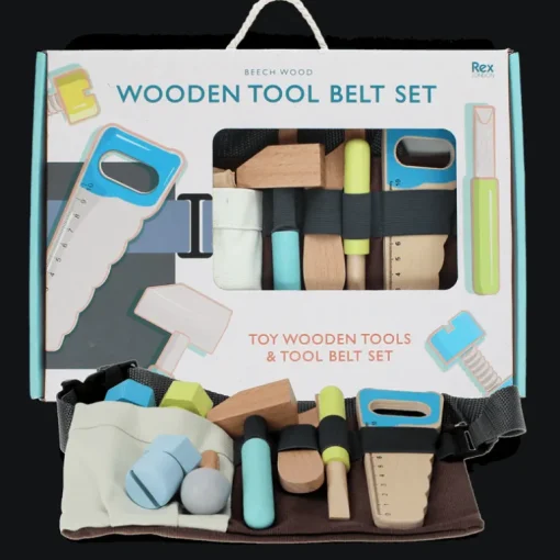 Wooden tools and tool belt playset