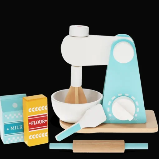 Wooden toy food mixer playset